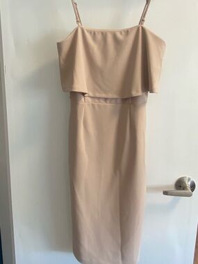 Dynamite Nude-Tone Strap Midi Dress with Overlay Bodice